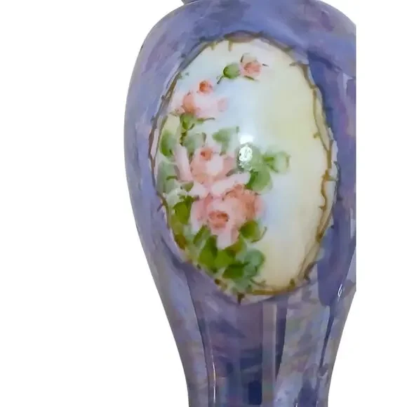 Antique Victorian Rose Salt & Pepper Shakers Blue Iridescent Noritake Japan VNTG - Picture 3 of 16